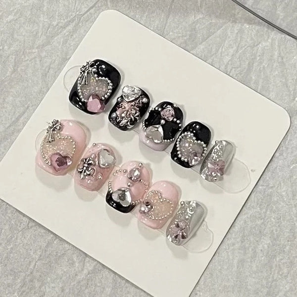 3d oversize bling 2 color short length press on nails