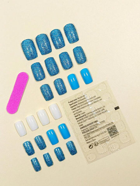 24pcs Blue dreams classic natural length press on nails