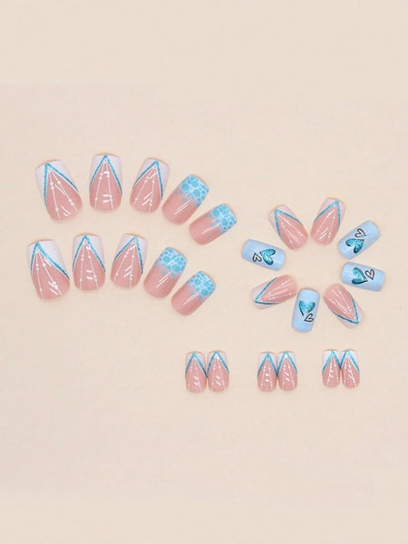 Blue love & glitz coffin med press on nails