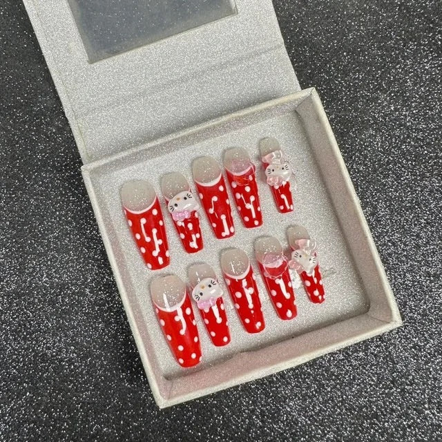 Cute polka dot HK cartoon press on nails
