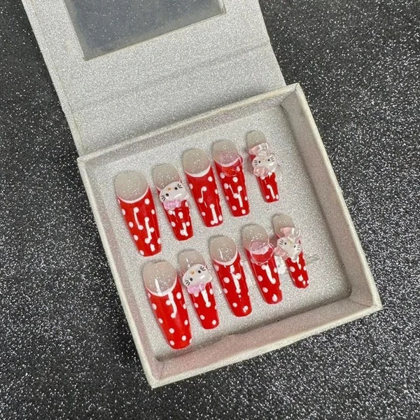 Cute polka dot HK cartoon press on nails