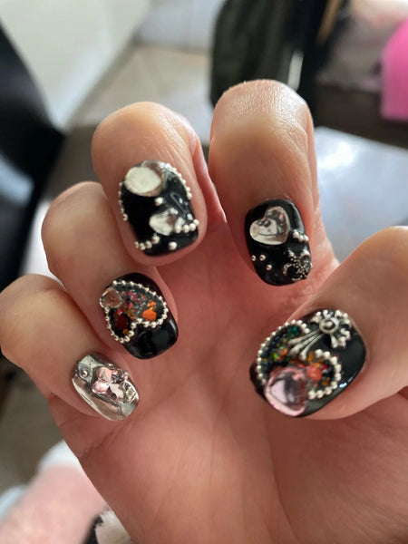 3d oversize bling 2 color short length press on nails