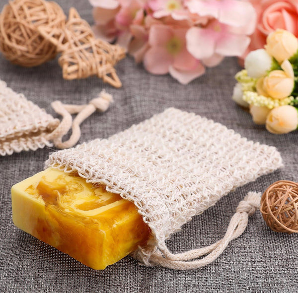 Natural exfoliating soap saver bag & bamboo soap holder