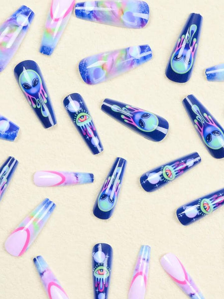 Out of this world graphic exotic long press on nails