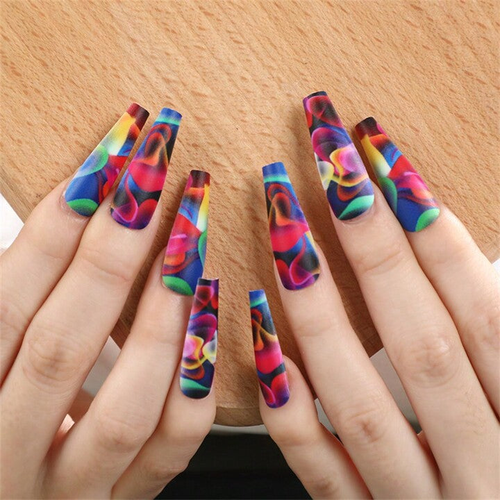 Colorblast design long press on nails