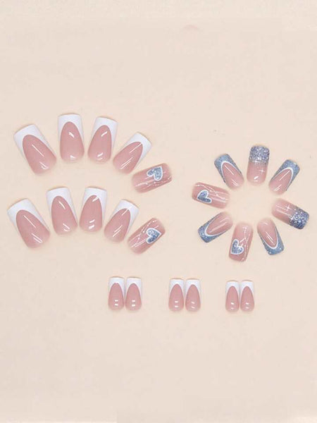 24pcs heart French tips press on nails