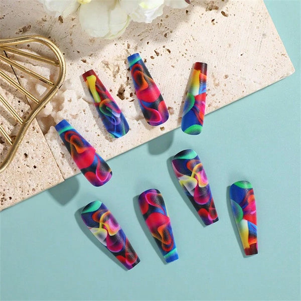 Colorblast design long press on nails