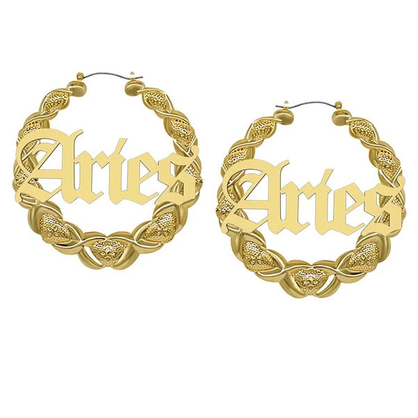 Retro 90s bamboo astrology sign 14k gold plated earrings
