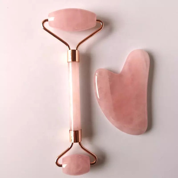 Rose quartz facial jade roller facial massager Gua sha stone set