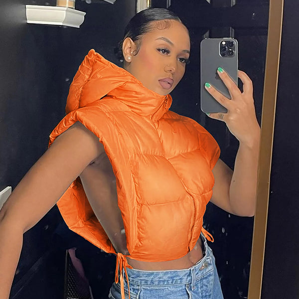 Runway puffer bubble vest hoodie crop jacket