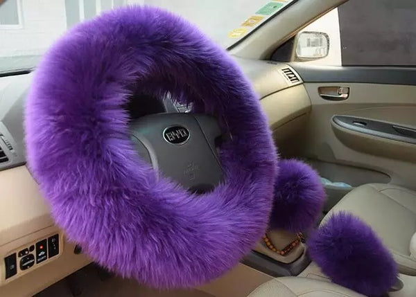 Barbie girl fuzzy 3pcs steering wheel car accessories