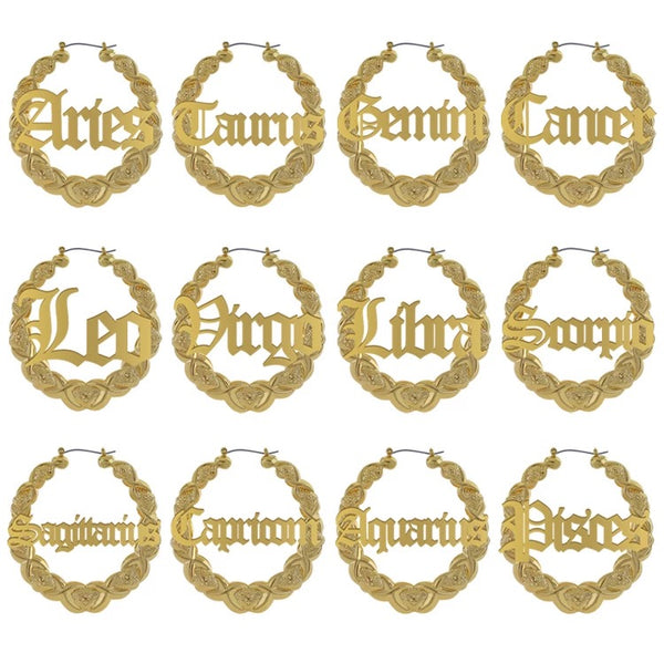 Retro 90s bamboo astrology sign 14k gold plated earrings