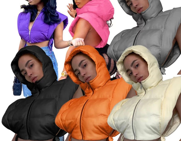 Runway puffer bubble vest hoodie crop jacket