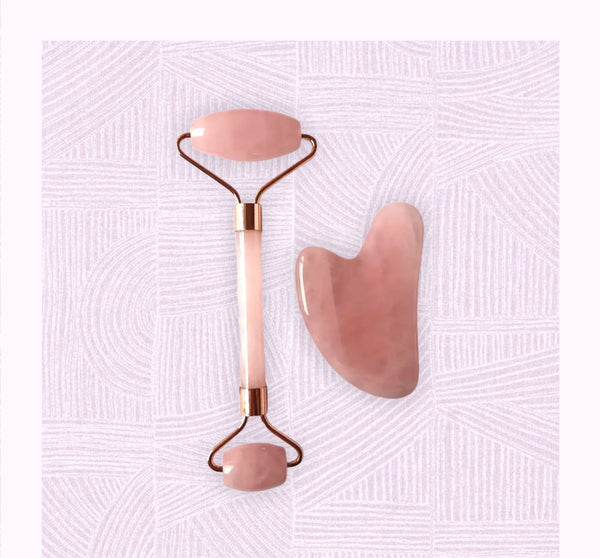 Rose quartz facial jade roller facial massager Gua sha stone set