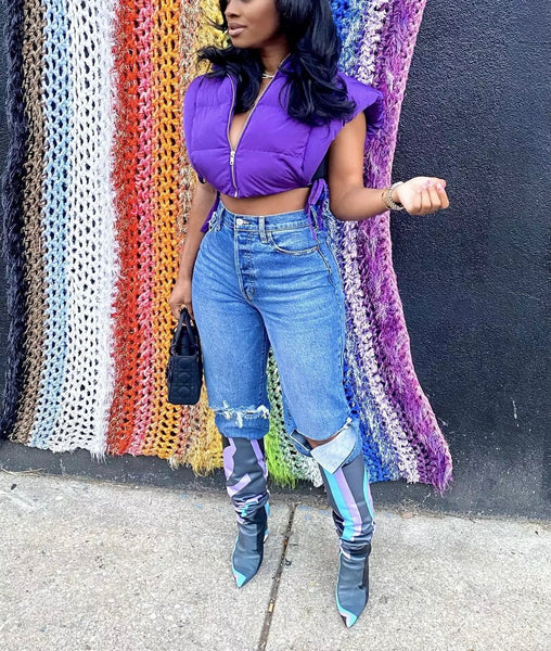 Runway puffer bubble vest hoodie crop jacket