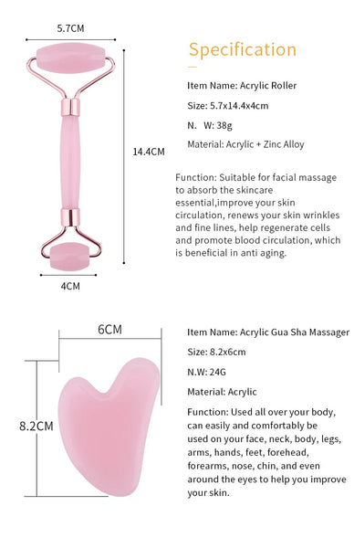 Rose quartz facial jade roller facial massager Gua sha stone set