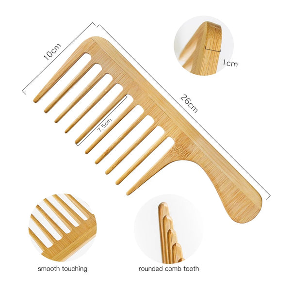Large extra wide tooth bamboo wooden detangling comb