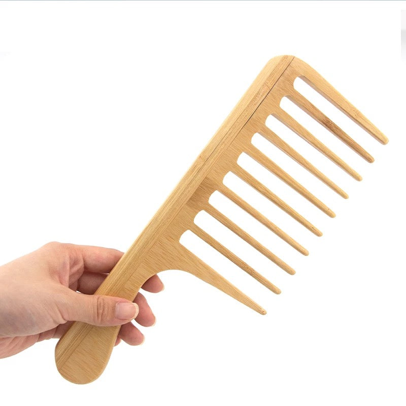 Large extra wide tooth bamboo wooden detangling comb