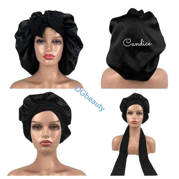 Custom name deluxe hair stay on wrap satin bonnet