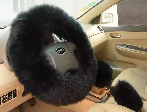 Barbie girl fuzzy 3pcs steering wheel car accessories