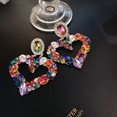 Luxury heart rhinestone detail fashion earrings