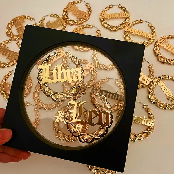 Retro 90s bamboo astrology sign 14k gold plated earrings